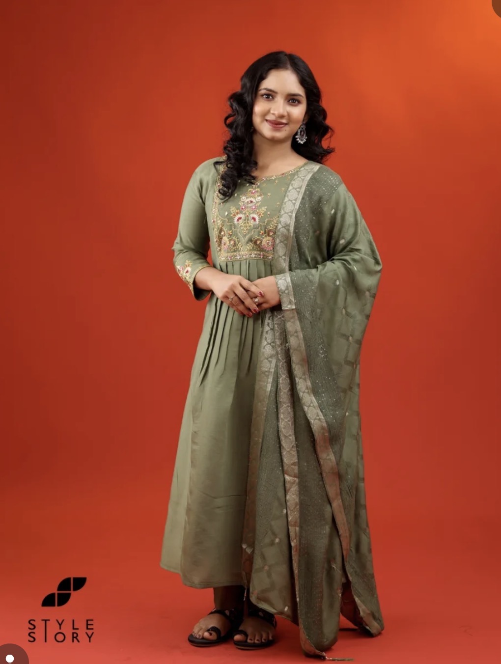 Sage Green A line kurthi Set