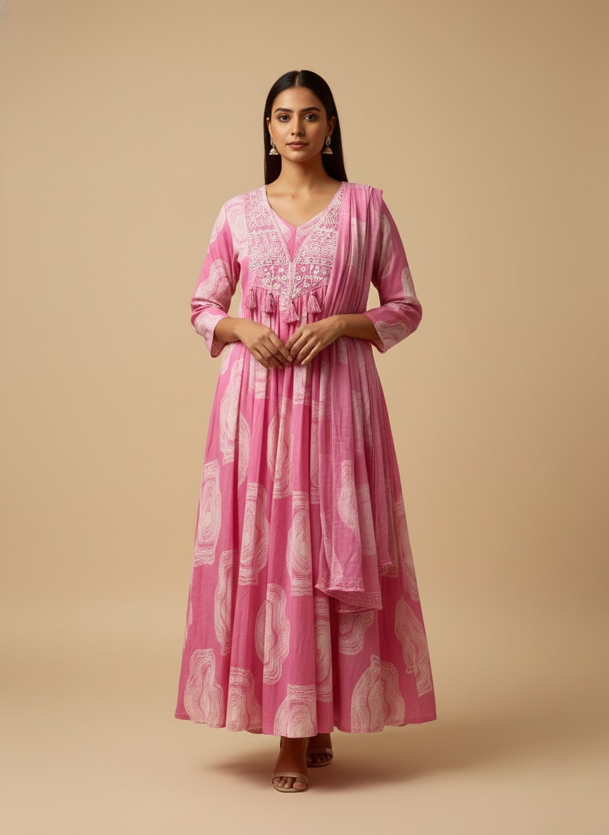 Lotus Pink Cotton Aline kurthi Set